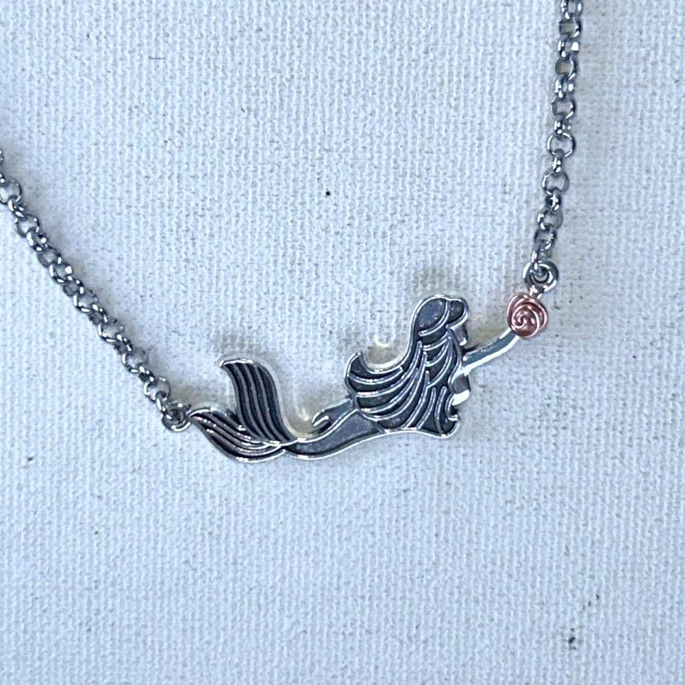 Handmade Stainless Steel Mermaid & Copper Shield Coastal Beach Vacation Necklace